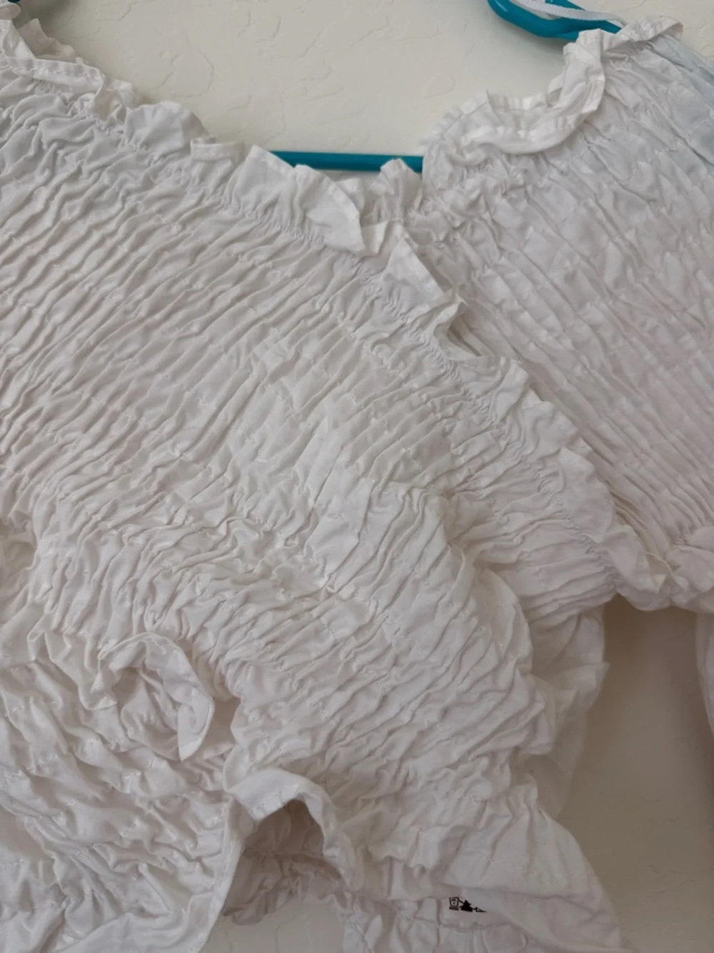 Zara White Smocked Wrap Blouse with Ruffle Trim
